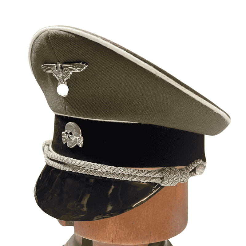 Casquette Officier Allemand Waffen SS WW2 – Visor Cap Feldgrau Tissu Gabardine – Image 3